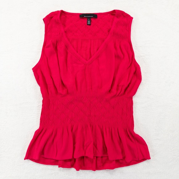 White House Black Market Tops - White House Black Market Top Womens Large Pink Smocked Peplum V-Neck Blouse